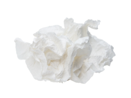 Single white screwed or crumpled tissue paper or napkin in strange shape after use in toilet or restroom isolated with clipping path in png format