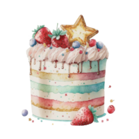 Birthday cake in the watercolor style illustration. png