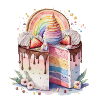 Geburtstag Kuchen im das Aquarell Stil Illustration. generativ ai png