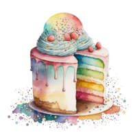 Geburtstag Kuchen im das Aquarell Stil Illustration. generativ ai png