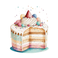 Birthday cake in the watercolor style illustration. png