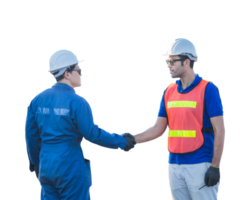 Engineer and worker man in hard hat with handshake png