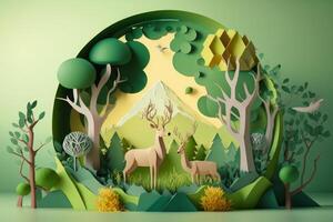 World environment day background with wildlife paper cut style. photo