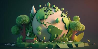 World environment day on green background in paper cut style, Earth day. photo