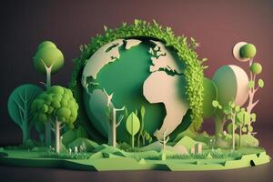 World environment day on green background in paper cut style, Earth day. photo