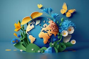 World environment day background with flower and butterfly, Earth day. photo