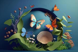 World environment day background with flower and butterfly, Earth day. photo