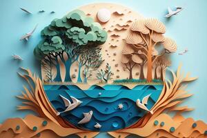 World environment day background in paper cut style, Earth day. photo