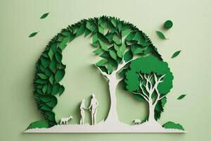 World environment day background in paper cut style, Earth day. photo