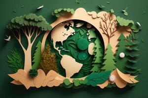 World environment day background in paper cut style, Earth day. photo