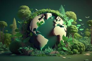 World environment day on green background in paper cut style, Earth day. photo