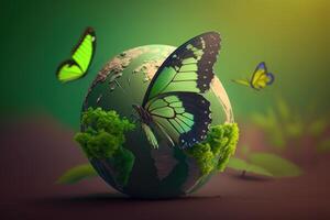 World environment day background with earth and butterfly, Earth day. photo