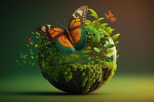 World environment day background with earth and butterfly, Earth day. photo