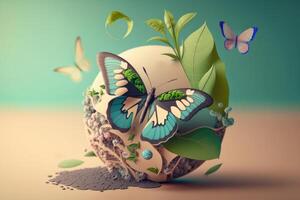 World environment day background with earth and butterfly, Earth day. photo