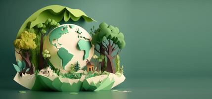 World environment day on green background in paper cut style, Earth day. photo
