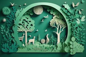 World environment day background in paper cut style, Earth day. photo