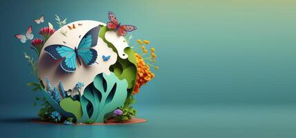 World environment day background with flower and butterfly, Earth day. photo