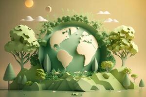 World environment day on green background in paper cut style, Earth day. photo