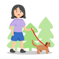 femme marchant avec un chien png