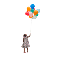 Little kid girl with balloons, African American girl holding air balls png