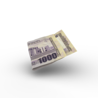 Single 1000 Bangladeshi taka note. 3d rendering png