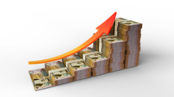 financiero crecimiento firmar hecho de pilas de jordania dinar notas 3d representación de jordania dinero arreglado en el formar de un bar grafico png