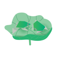 Origami frogs sitting on lotus leaf. png