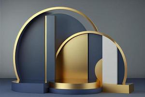 3d render of blue and gold podium. Background with geometric composition photo