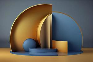 3d render of blue and gold podium. Background with geometric composition photo