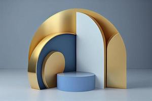 3d render of blue and gold podium. Background with geometric composition photo