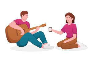 hobby character people playing guitar vector illustration