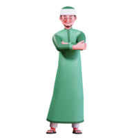 3D Character Muslim Male with green clothes png