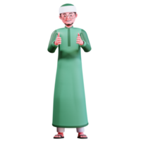 3d karaktär muslim manlig med grön kläder png