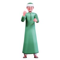 3d karakter moslim mannetje met groen kleren png