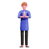 3D Character Muslim Male with blue clothes png