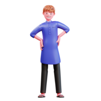 3d karakter moslim mannetje met blauw kleren png
