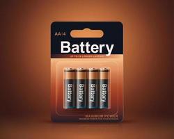 3d AA or AAA battery package design. Batteries in transparent blister pack mock up. Package element isolated on copper background. vector