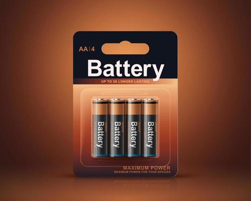 3d AA or AAA battery package design. Batteries in transparent blister pack mock up. Package element isolated on copper background.
