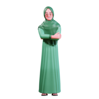 3D Character Muslim Female with green clothes png