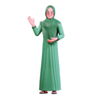 3D Character Muslim Female with green clothes png