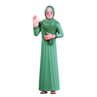 3D Character Muslim Female with green clothes png