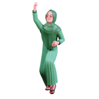 3D Character Muslim Female with green clothes png