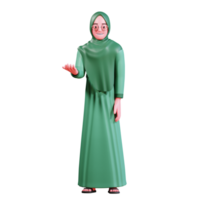 3D Character Muslim Female with green clothes png