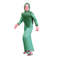 3d karaktär muslim kvinna med grön kläder png