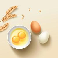 Top view of eggs and wheat. Illustration of raw materials suitable for bread or food advertisement vector