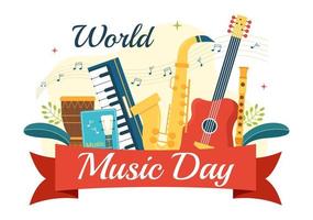 World Music Day Illustration with Various Musical Instruments and Notes in Flat Cartoon Hand Drawn for Publication Poster or Landing Page Templates vector