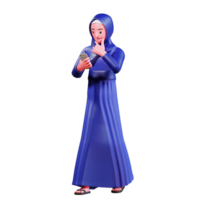 3d karakter moslim vrouw met blauw kleren png