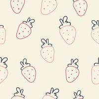 Seamless pattern with hand drawn one line pink and red strawberry on beige background vector