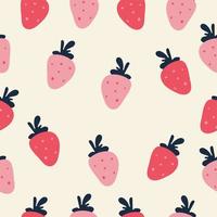 Seamless pattern with hand drawn one line pink and red strawberry on beige background vector