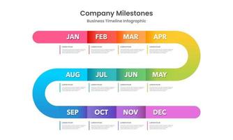 12-month timeline infographic strategy plan. Business presentation. Vector illustration.